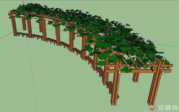 園林景觀節點木質弧形花架設計SU模型