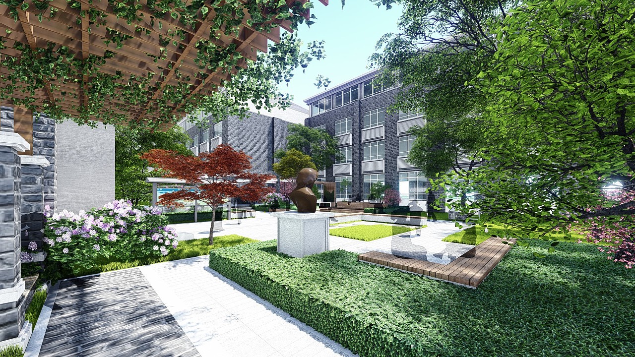 校園內庭景觀的Lumion藝術表現 以梁西凹原創作品為例